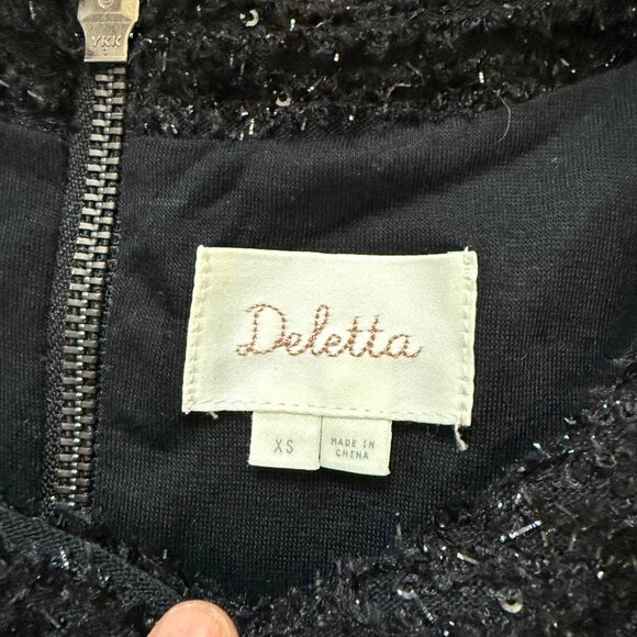 Anthropoloogie Deletta Black Textured Short Sleeve Top Feather Hem - Picture 2 of 8